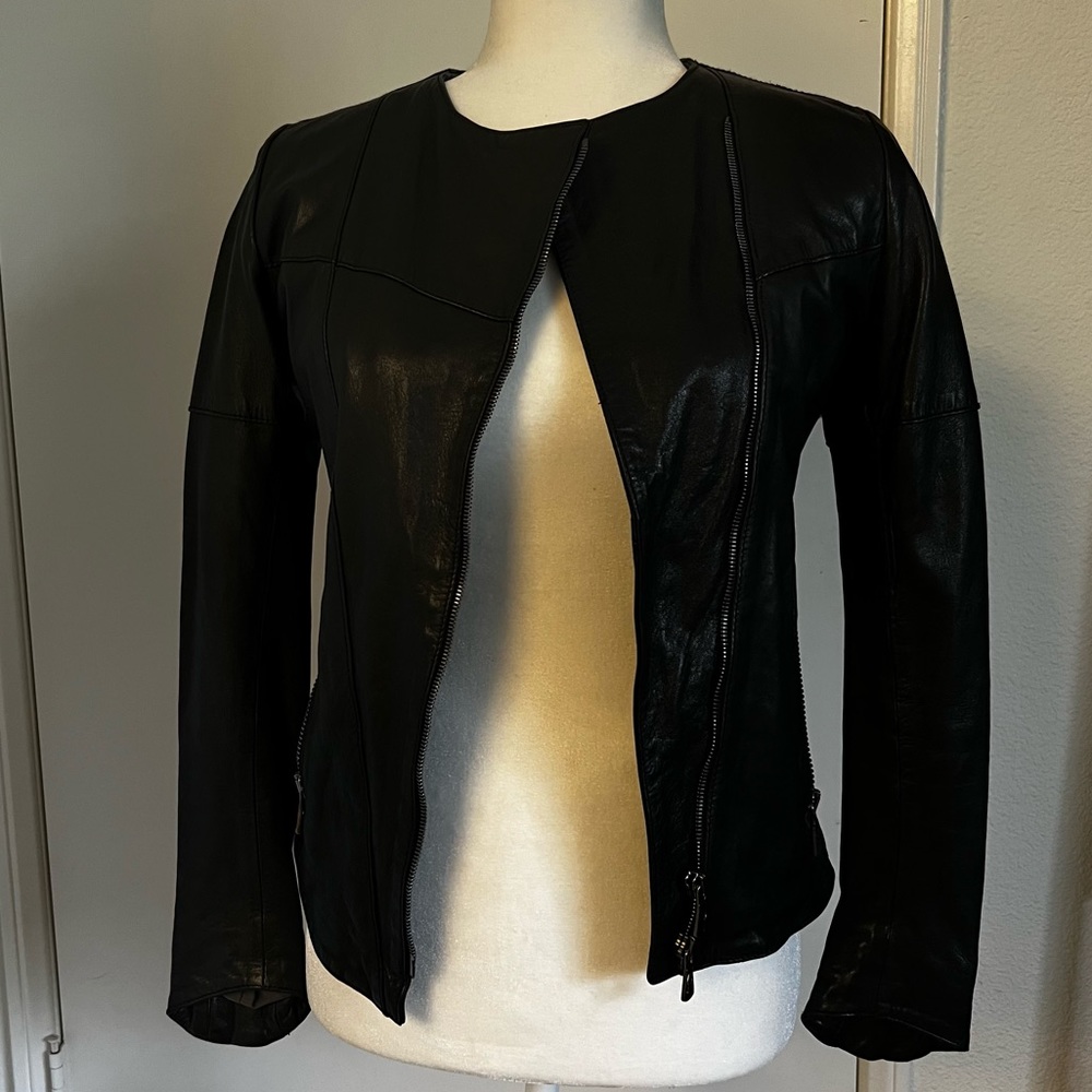 Women's Black Leather Jacket - Picture 2 of 13